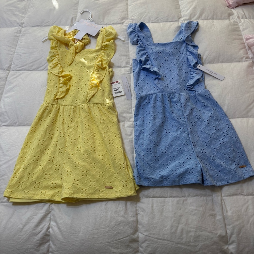 2 Tahari Girl Eyelet Rompers. A gorgeous yellow and a robin’s egg blue, Size 12